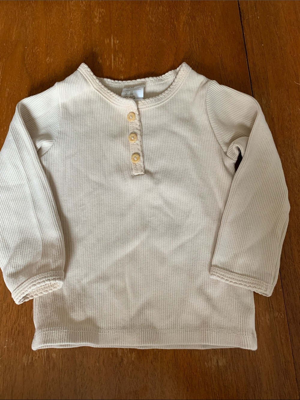 🍊5/$25 H&M Organic Cotton Cream Ribbed Henley Long Sleeve Top size 4-6m